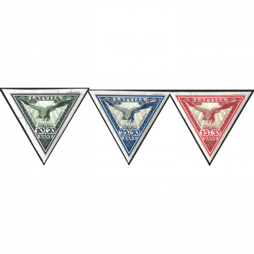 1932, Латвия, 10+20s-25+50s, Соловьев #197A-#199A, Литография, ВЗ, Авиапочта