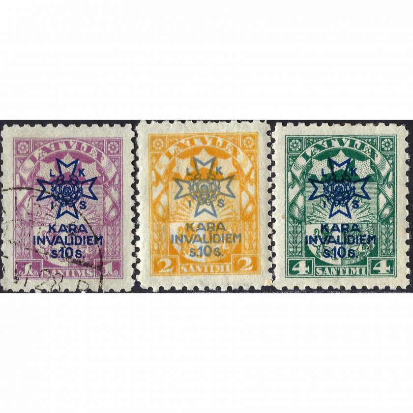 1923, Латвия, 1+10s-4+10s, Соловьев #117-#119, Литография, ВЗ, P11.5