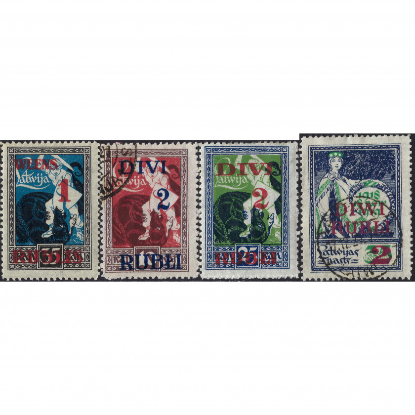 1920, Латвия, 1Rub/35k-2Rub/35k, Соловьев #51-#54 / Мишель #60-#63, Литография, Без ВЗ, P11.5