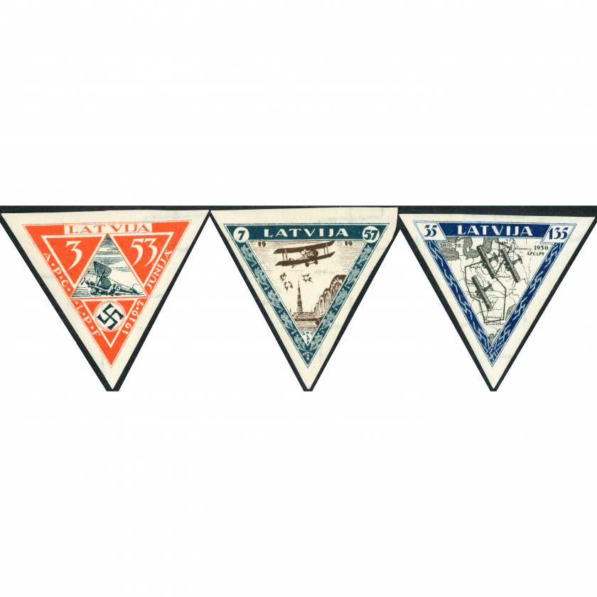 1933, Latvia, 3+53s-35+135s, Solovjovs #218A-#220A / Michel #225B-#227B, Litogrāfija, Ar zīmogu