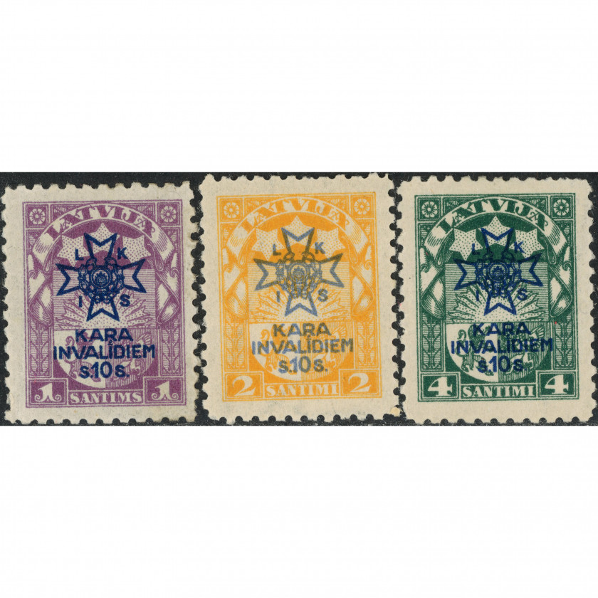 1923, Латвия, 1+10s-4+10s, Соловьев #117-#119 / Мишель #100-#102, Литография, ВЗ, P11.5