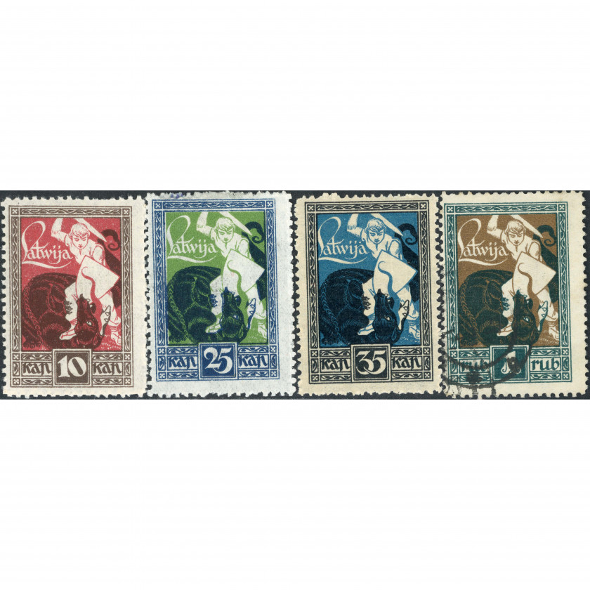 1919, Latvia, 10k-1Rub, Solovyov #34-#37 / Michel #36-#39, Lithographed, UnWmk, P11.5