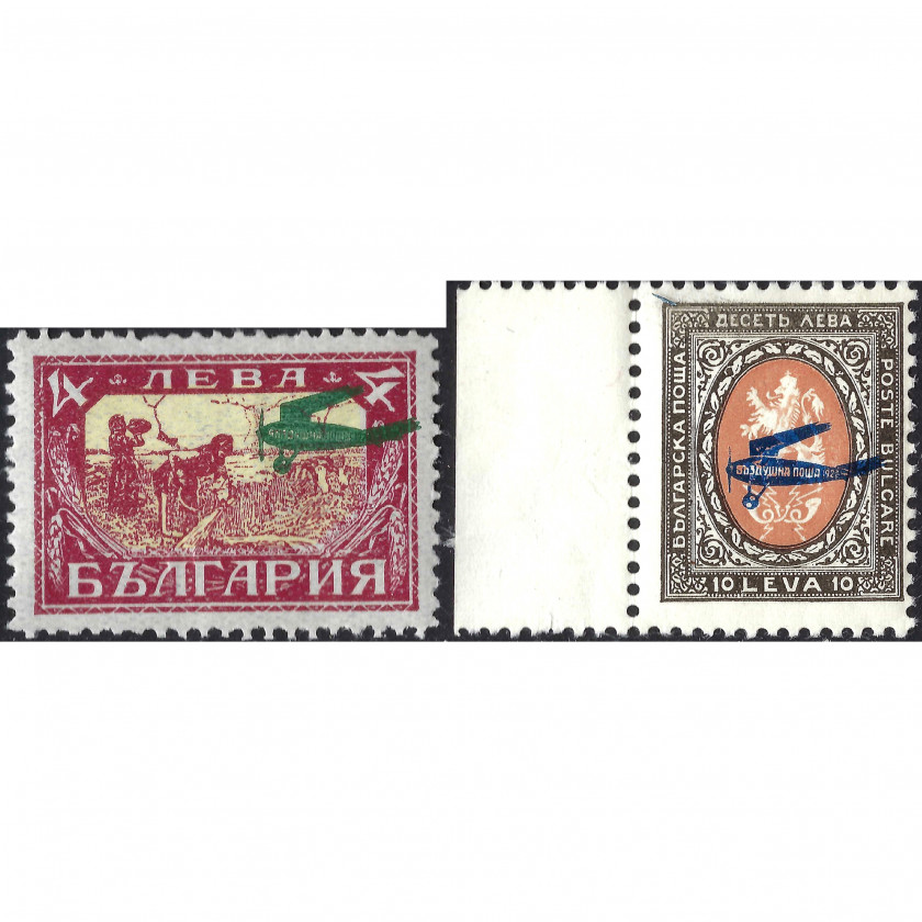 1927, Болгария, 4L-10L, Мишель #208Type2-#209Type2, Высокая печать, Без ВЗ, P11½, Авиапочта