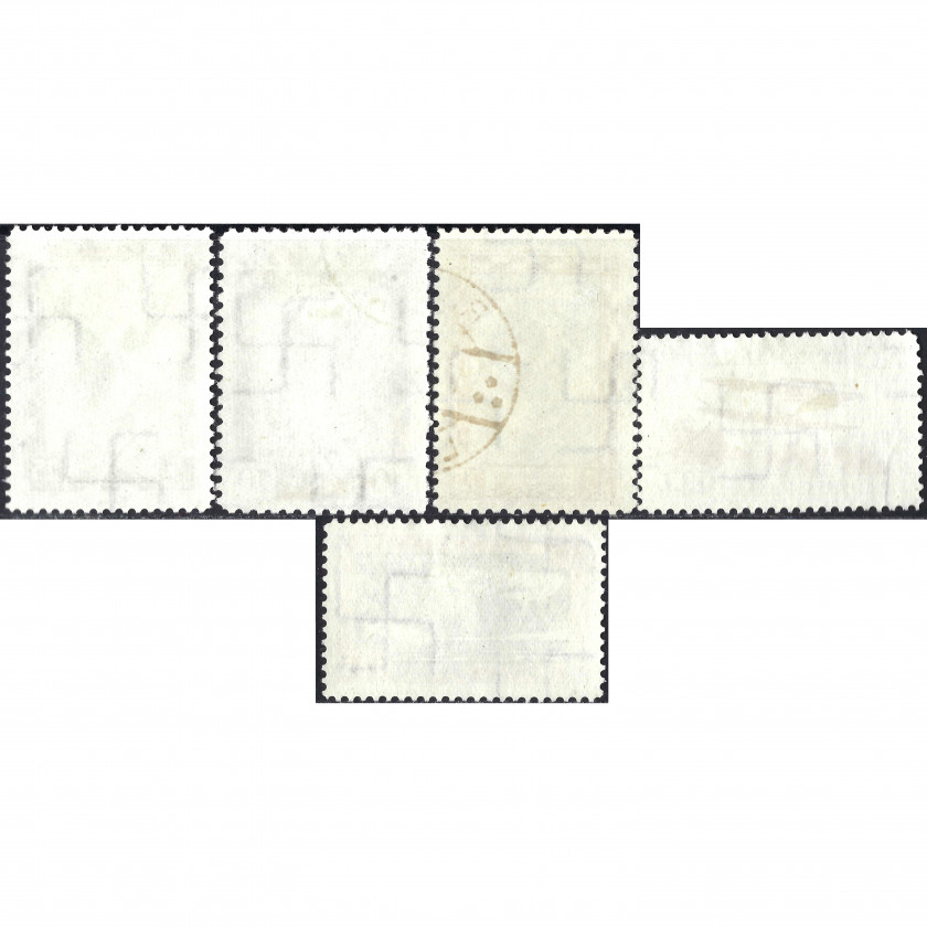 1932, Латвия, 5+25s-25+125s, Соловьев #204-#208, Литография, ВЗ, P10-11½, Авиапочта