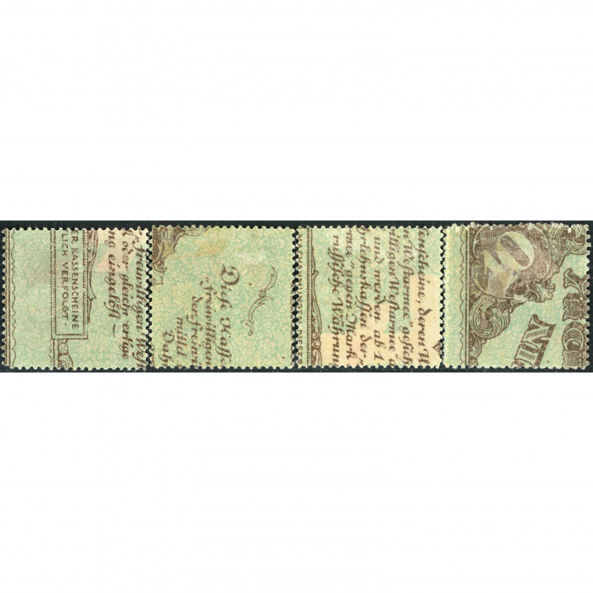 1921, Латвия, 20+10k-1Rub+30k, Соловьев #44B-#47B / Мишель #51z-#54z, Литография, Без ВЗ