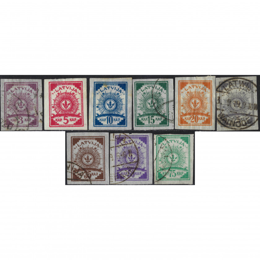 1919, Латвия, 3k-75k, Соловьев #5-#13, Литография, Без ВЗ
