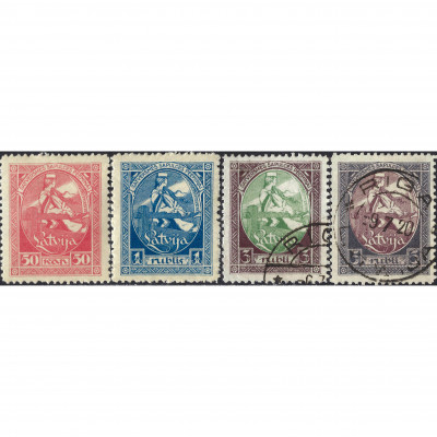 1920, Латвия, 50k-5Rub, Соловьев #40-#43, Лит...