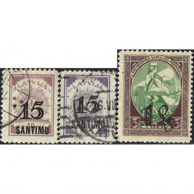 1927, Латвия, 15s/40k-1L/3Rub, Соловьев #125-...
