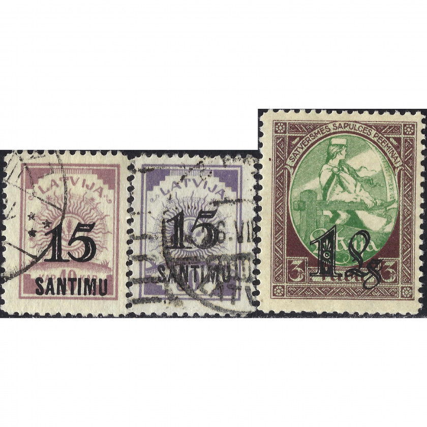 1927, Латвия, 15s/40k-1L/3Rub, Соловьев #125-#127, Литография, Без ВЗ, P11.5