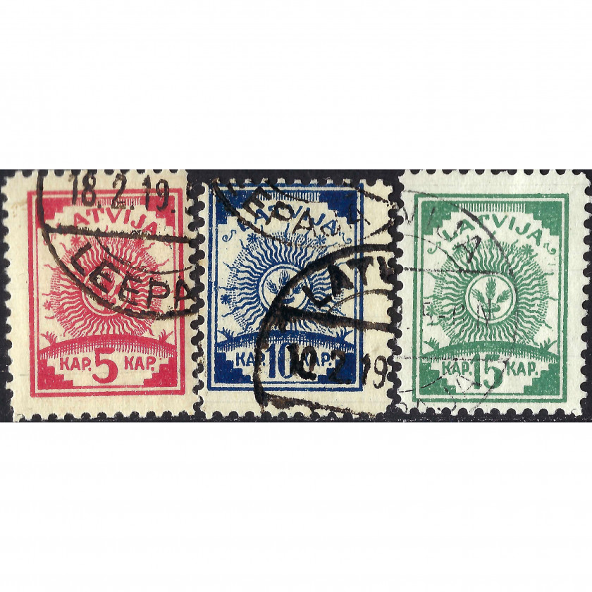 1919, Latvia, 5k-15k, Solovjovs #2A-#4A / Michel #3A-#5A, Litogrāfija, Bez zīmoga