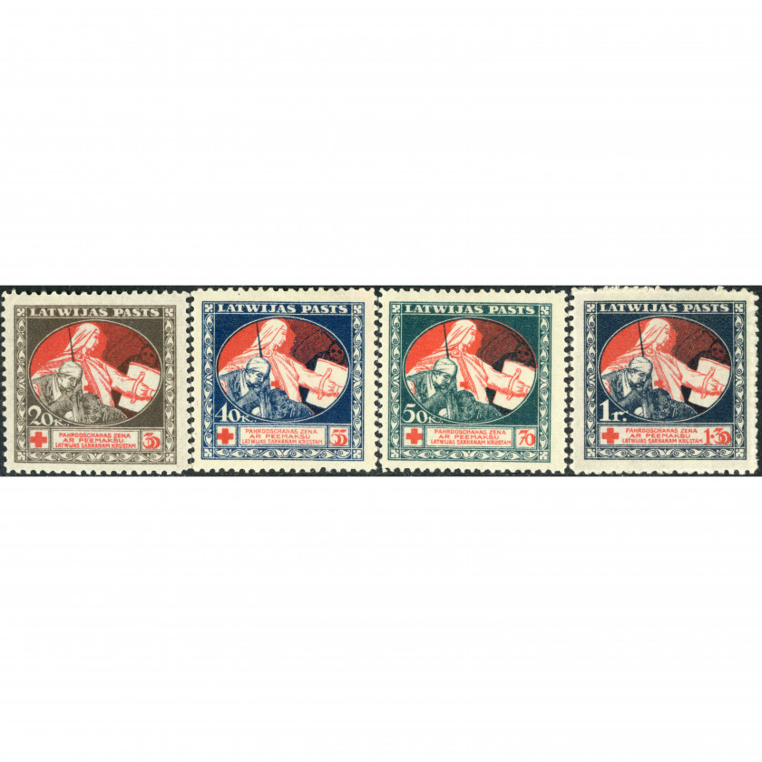 1921, Латвия, 20+10k-1Rub+30k, Соловьев #44B-#47B / Мишель #51z-#54z, Литография, Без ВЗ