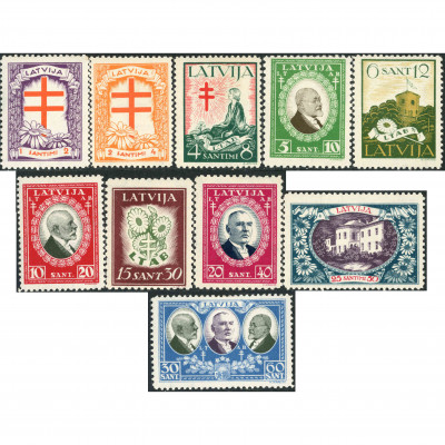 1928, Latvia, 1+2s-30+60s, Solovyov #164-#173...