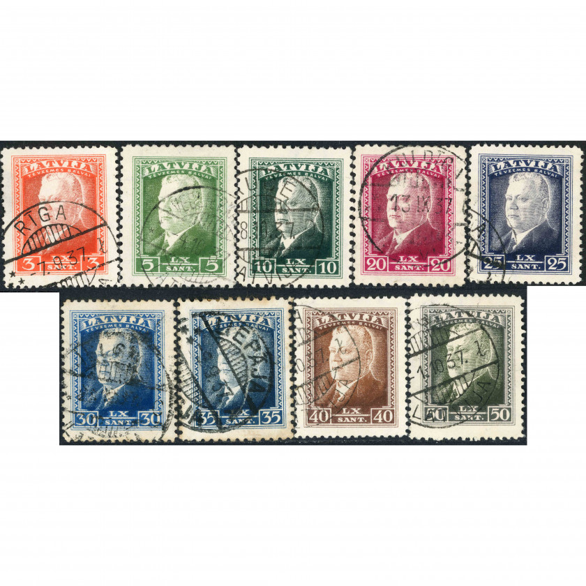 1937, Latvia, 3s-50s, Solovyov #247-#255 / Michel #253-#261, Lithographed, Wmk, P11.5
