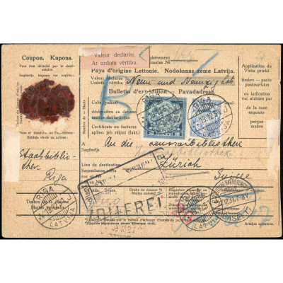 1937, Latvia, International insured parcel di...