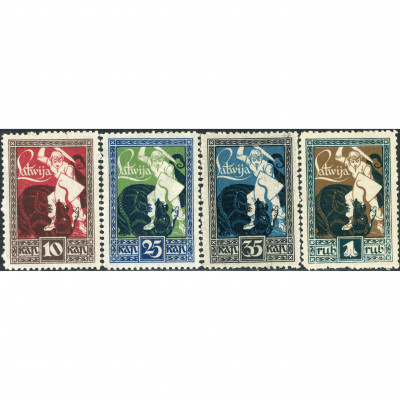 1919, Latvia, 10k-1Rub, Solovyov #34-#37 / Mi...