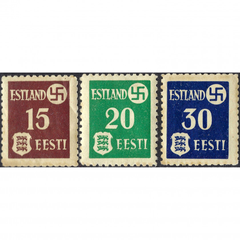 1941, Эстония, 15k-30k, Соловьев #1-#3, Типография, Без ВЗ, P11½, Немецкая оккупация