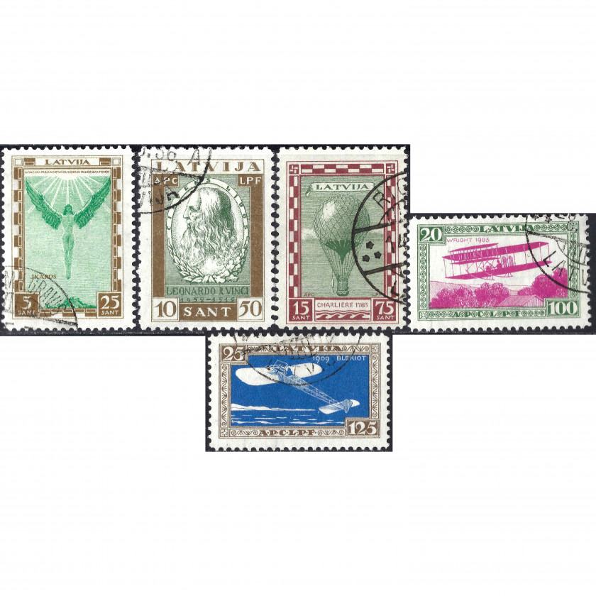 1932, Латвия, 5+25s-25+125s, Соловьев #204-#208, Литография, ВЗ, P10-11½, Авиапочта