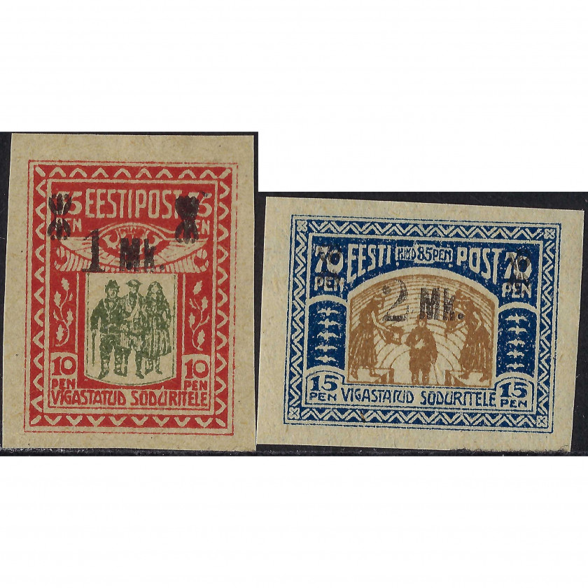 1920, Эстония, 35+10p-70+15p, Соловьев #28-#29, Литография, Без ВЗ