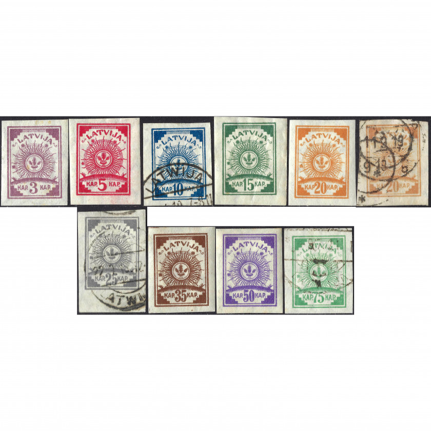 1919, Latvia, 3k-75k, Solovjovs #14-#22 / Michel #15C-#23C, Litogrāfija, Ar zīmogu