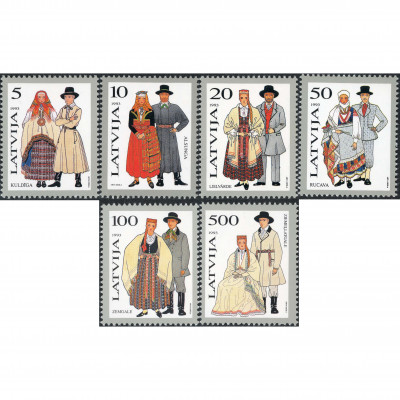 1993, Латвия, 5s-500s, Мишель #351-#356, Офсе...