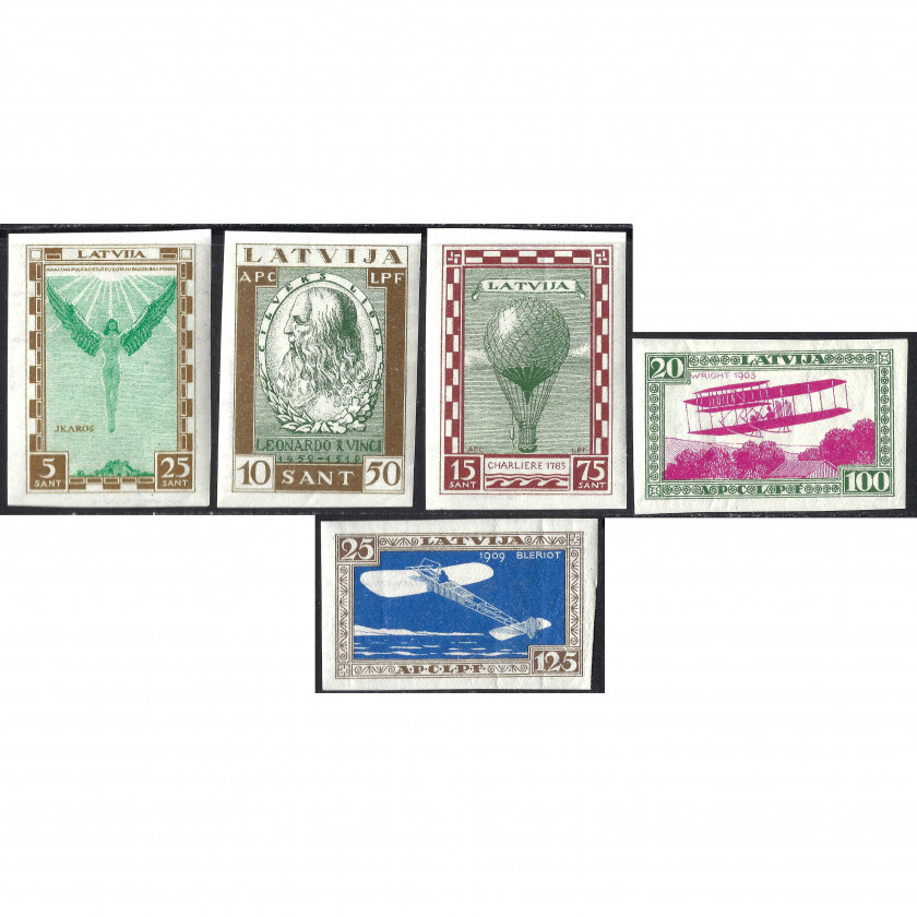 1932, Латвия, 5+25s-25+125s, Соловьев #204A-#208A, Литография, ВЗ, Авиапочта