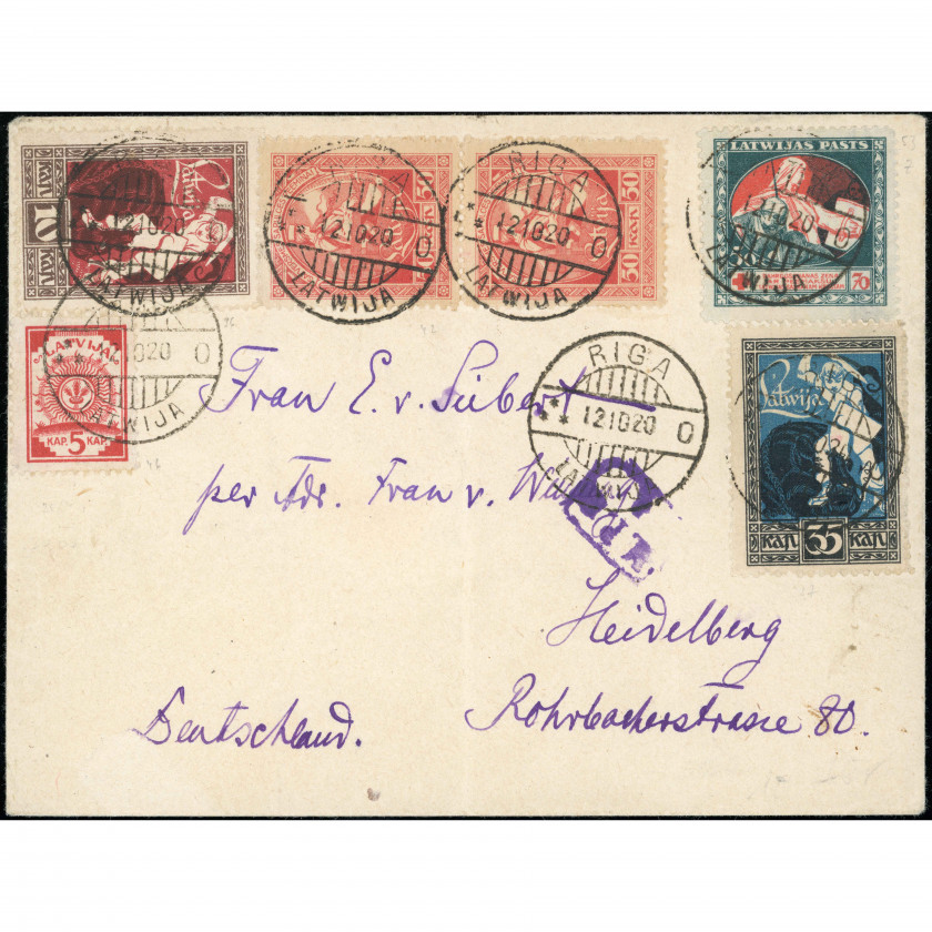 1920, Латвия, Международное письмо из Риги в Гейдельберг (Германия)