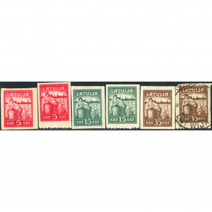 1919, Latvia, 5k-35k, Solovyov #26-#28 / Michel #25x-#27x, Lithographed, Wmk