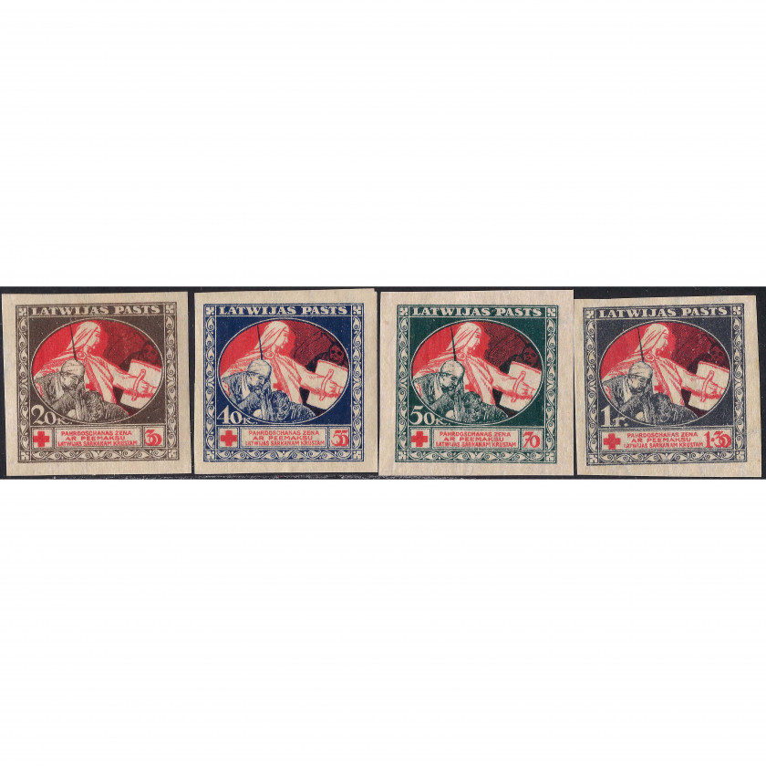 1921, Латвия, 20+10k-1Rub+30k, Соловьев #44-#47, Литография, Без ВЗ
