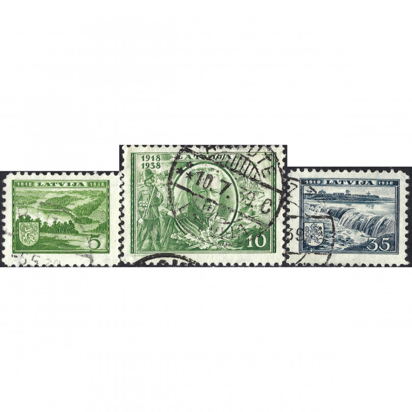 1938, Латвия, 5s-35s, Соловьев #258-#262, Литография, ВЗ, P10.5:10