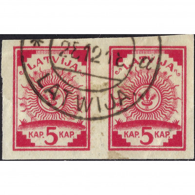 1918, Латвия, 5k, Соловьев #1B, Литография, Б...