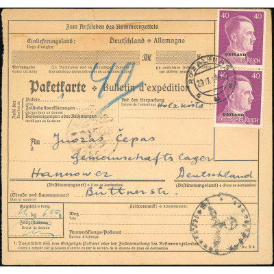 1943, Lithuania, Parcel dispatch note from th...
