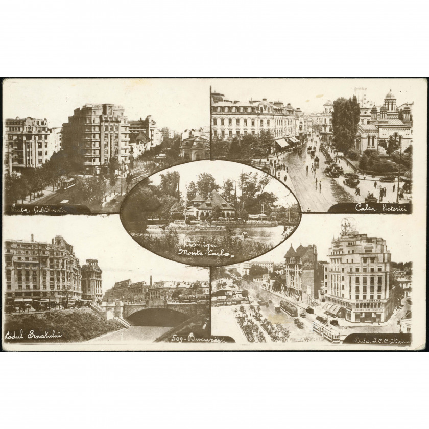 Bucharest (multi-view postcard), year: 1935 (postmarked), publisher: unknown (series 509).