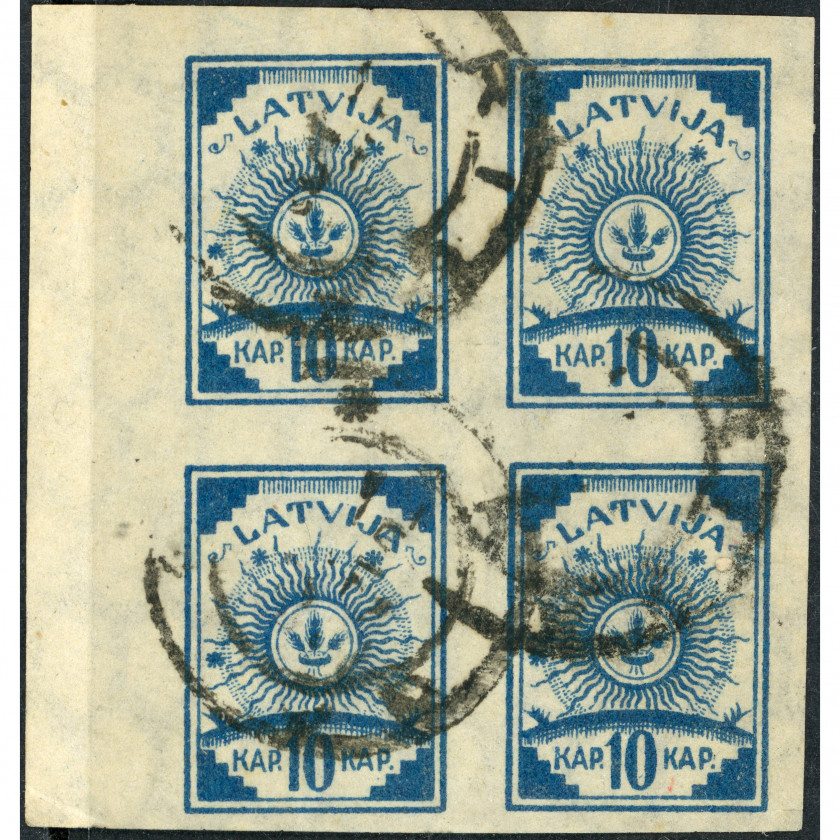 1919, Latvia, 10k, Solovjovs #16 / Michel #17C, Litogrāfija, Ar zīmogu