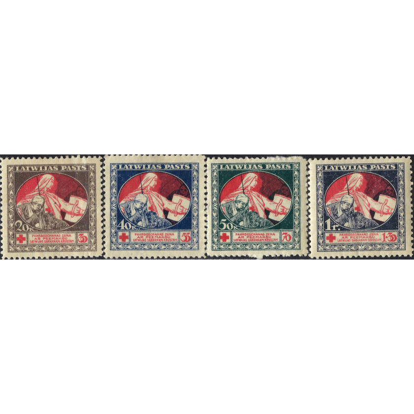 1921, Латвия, 20+10k-1Rub+30k, Соловьев #44A-#47A, Литография, Без ВЗ, P11.5