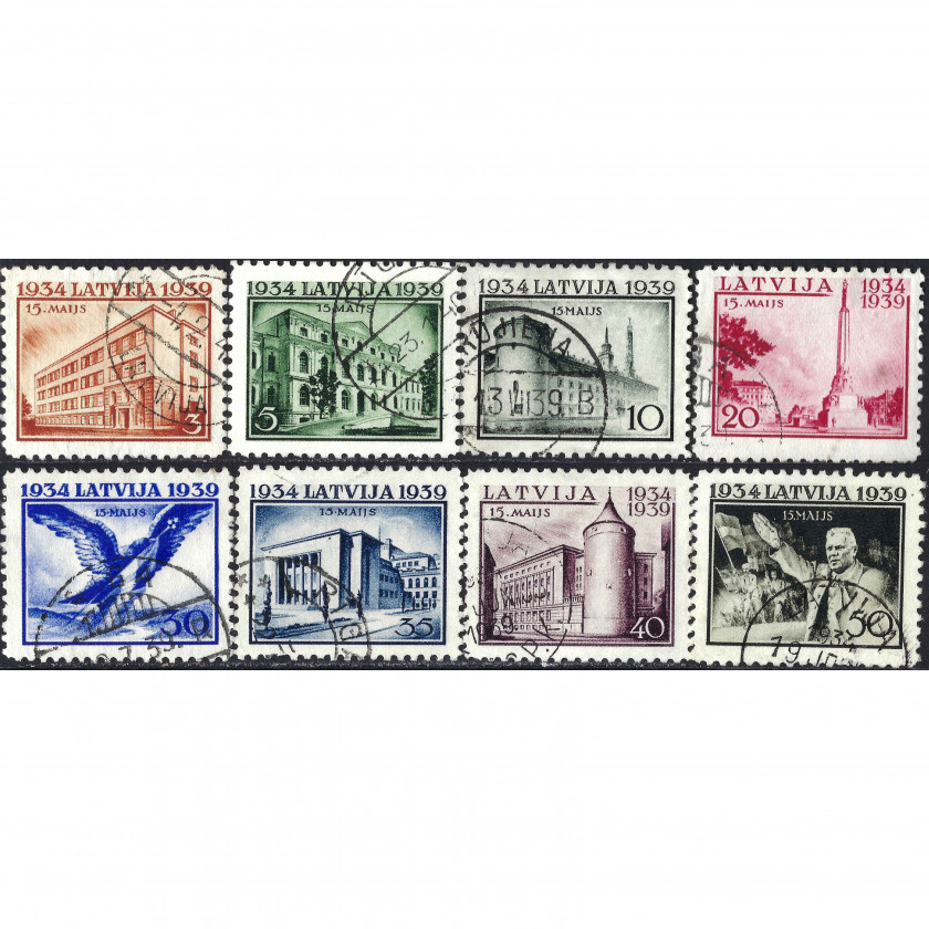1939, Латвия, 3s-50s, Соловьев #264-#271, Фототипия, ВЗ, P10