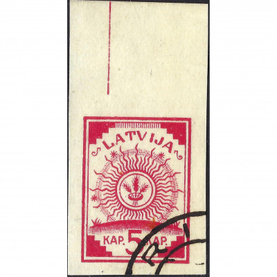 1918, Латвия, 5k, Соловьев #1B, Литография, Б...