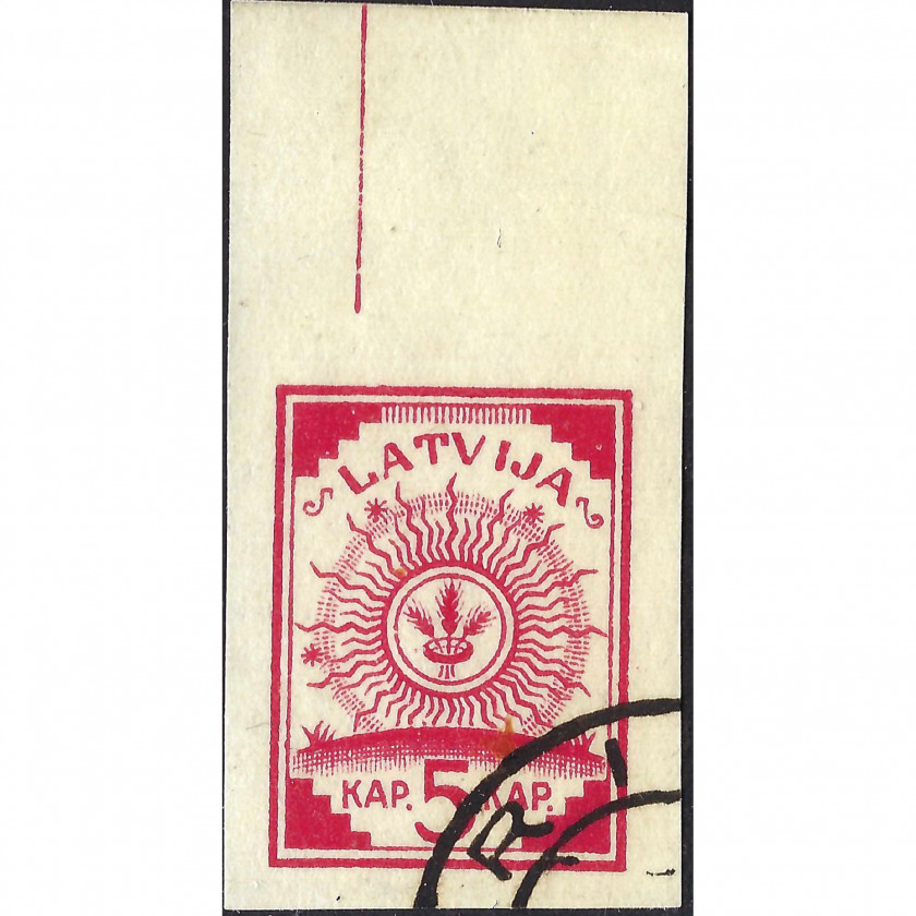 1918, Латвия, 5k, Соловьев #1B, Литография, Без ВЗ