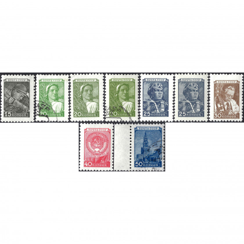 1948, PSRS, 15k-50k, Solovjovs #1379-#1384 / Michel #1331-#1336, Ofset, Bez zīmoga, P12:12.5