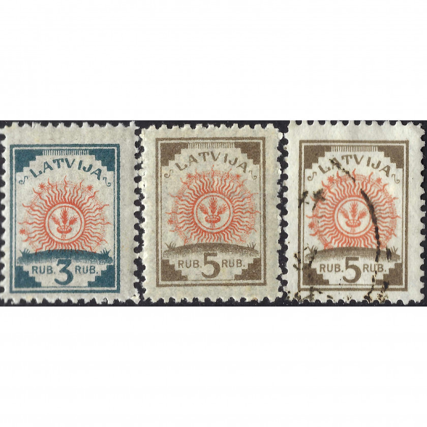 1919, Латвия, 3Rub-5Rub, Соловьев #23-#24A / Мишель #30-#31, Литография, Без ВЗ, P11.5