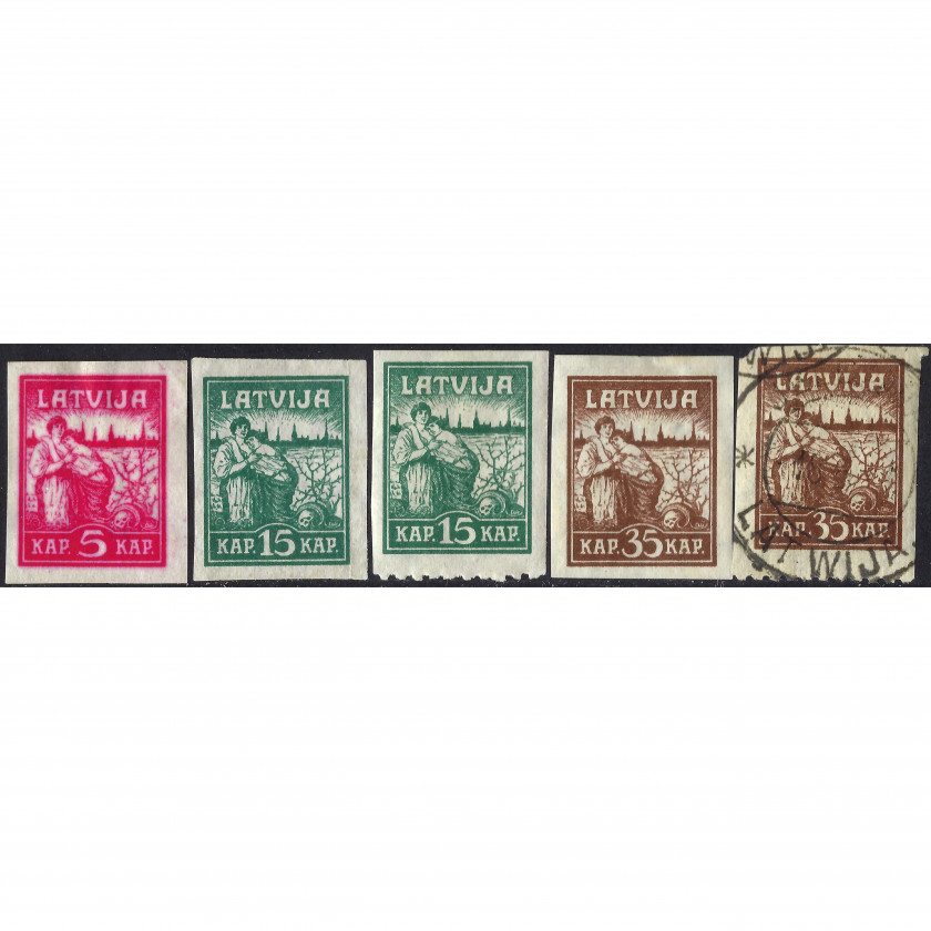 1919, Латвия,  5k-35k, Соловьев #26-#28 / Мишель #25x-#27x, Литография, ВЗ