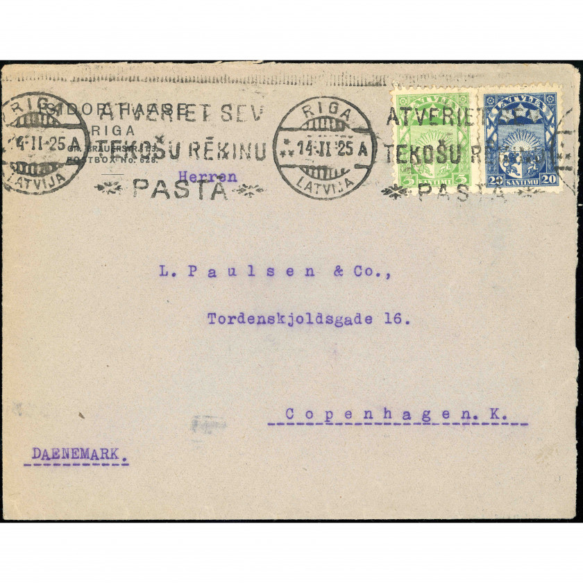 1925, Латвия, Международное коммерческое письмо, отправленное из Риги в Копенгаген (Дания)