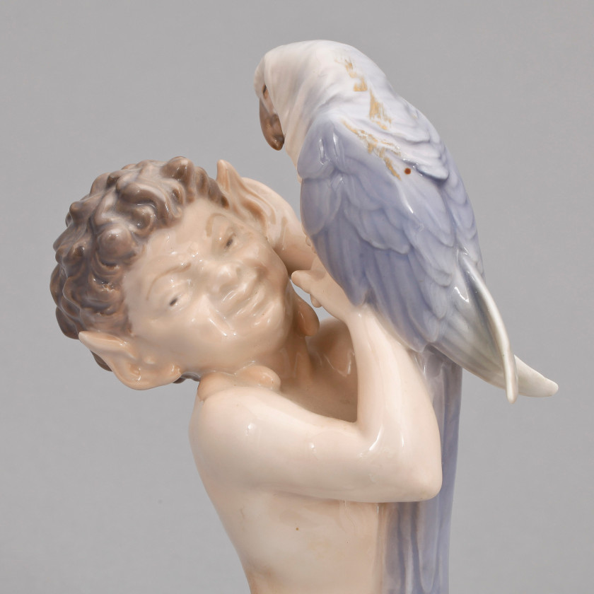 Porcelain figure "Faun with a parrot"