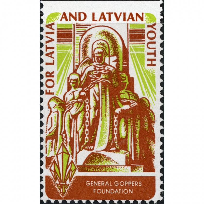 1978, Latvian Exile Patriotic Stamps featuring the "Mother Latvia" sculpture and a Scout lily