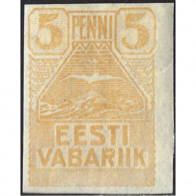 1919, Эстония, 5p, Соловьев #7, Литография, Б...
