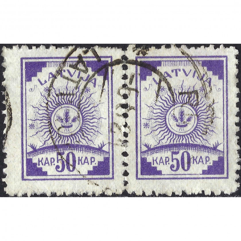 1919, Латвия, 50k, Соловьев #12A, Литография, Без ВЗ, P11.5