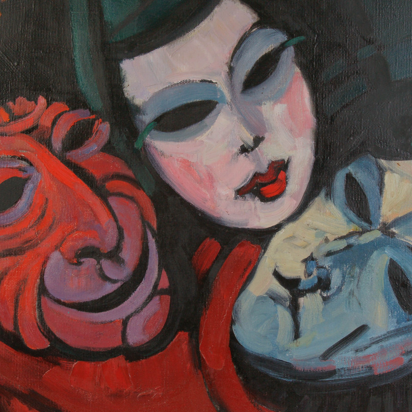 Painting "Three masks and menorah"