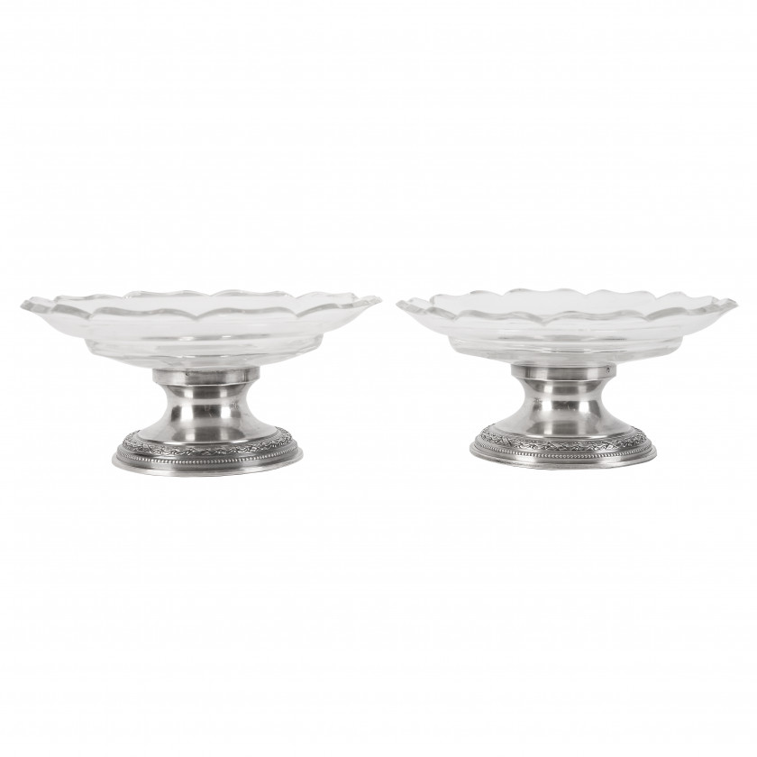 A pair of silver candy-bowls