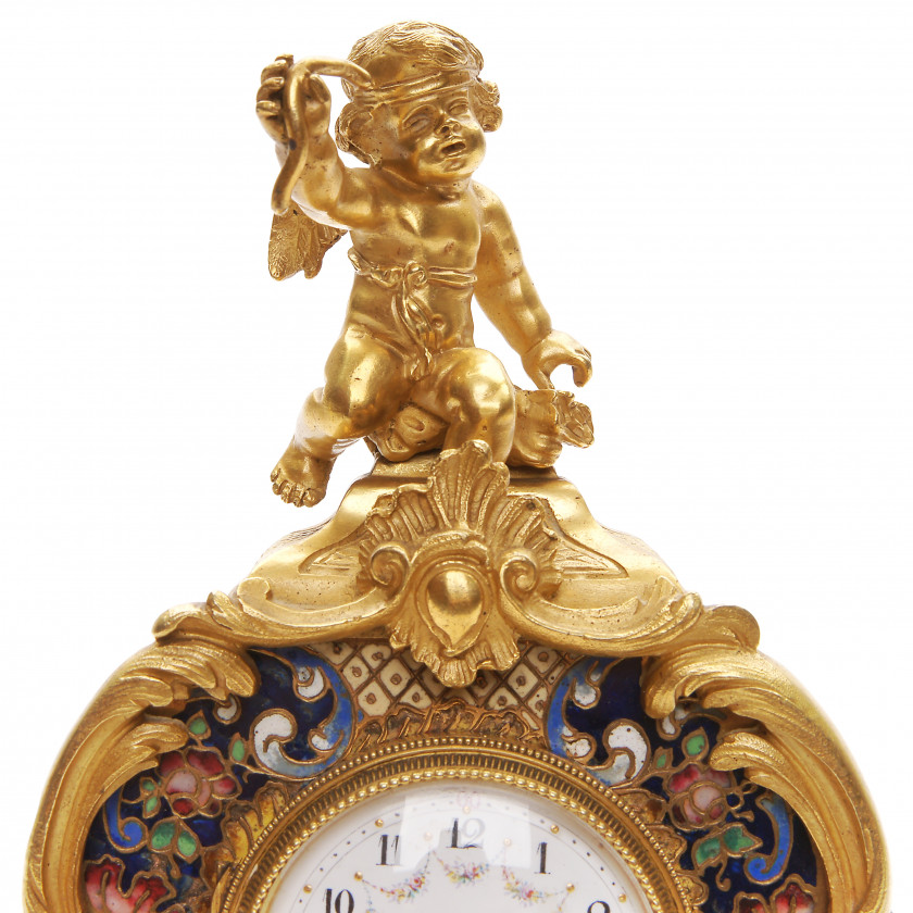 Bronze champleve enamel mantel clock