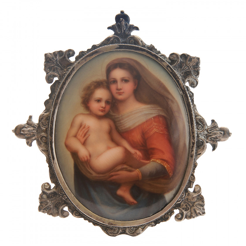 Miniature on porcelain of the original painting by Raphael "Sistine Madonna"