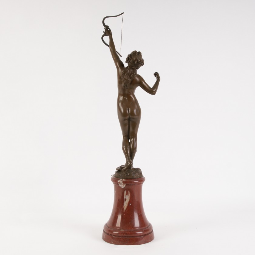 Bronze figure of "Diana" on a marble pedestal